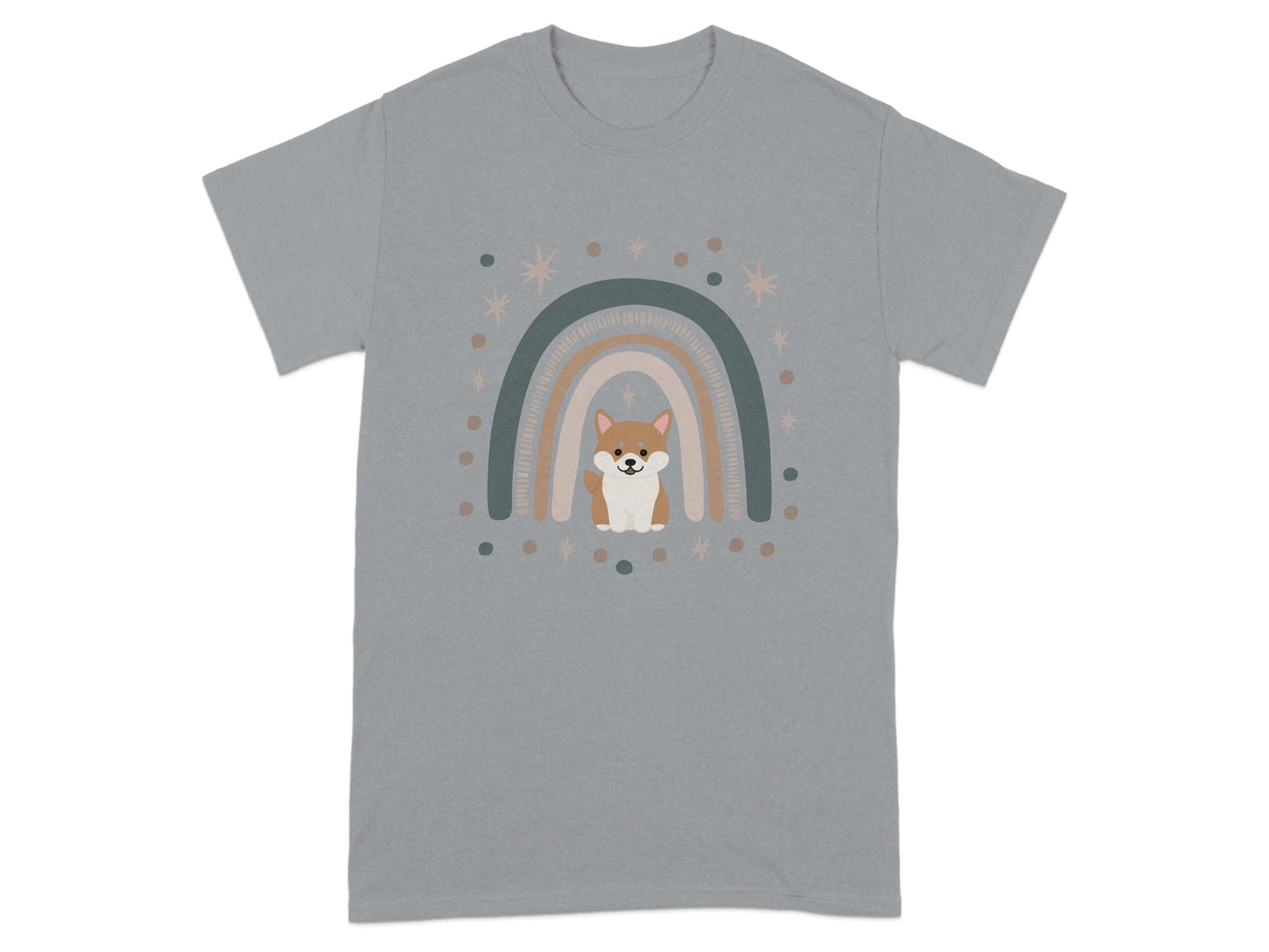 Adorable Puppy Print Rainbow Design on Trendy T-Shirt product type
