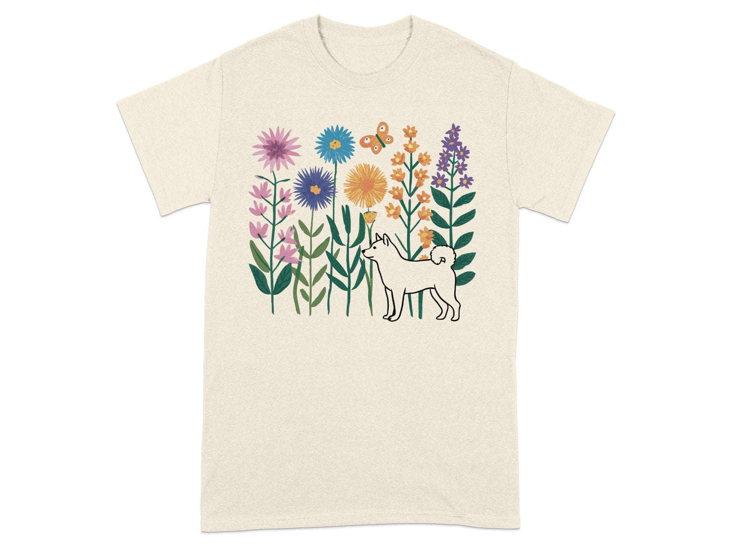Colorful Shiba Inu with Flowers Graphic Tee product type