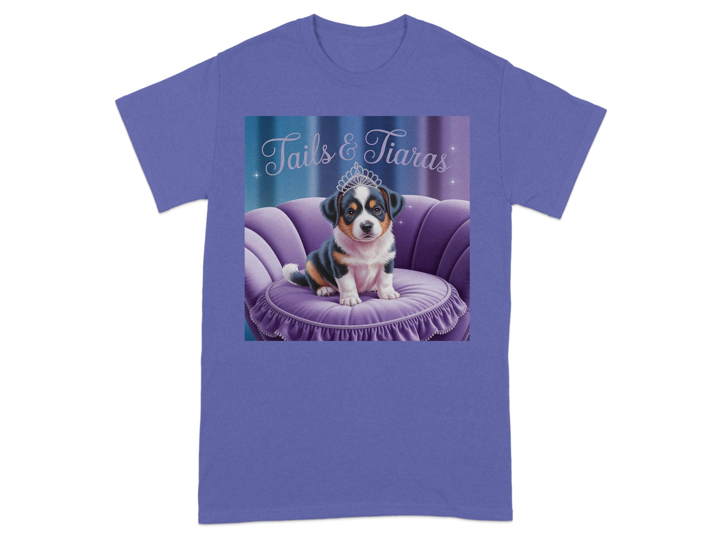 Cute Puppy With Tiara on Purple Pillow T-Shirt product type
