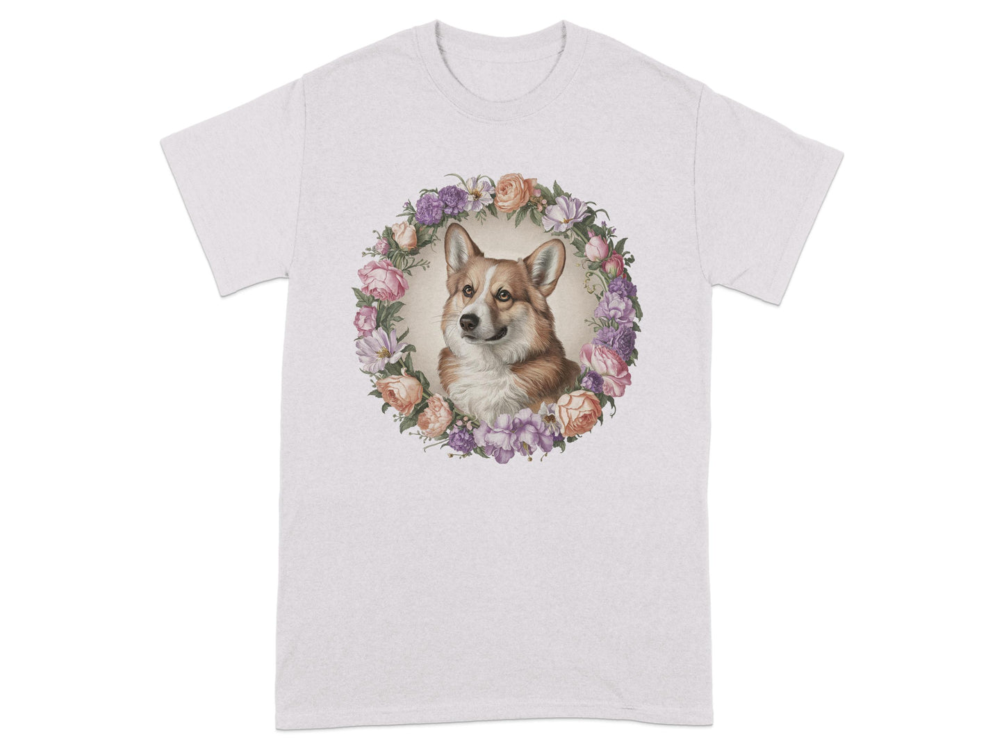 Adorable Corgi Portrait with Flower Wreath T-shirt product