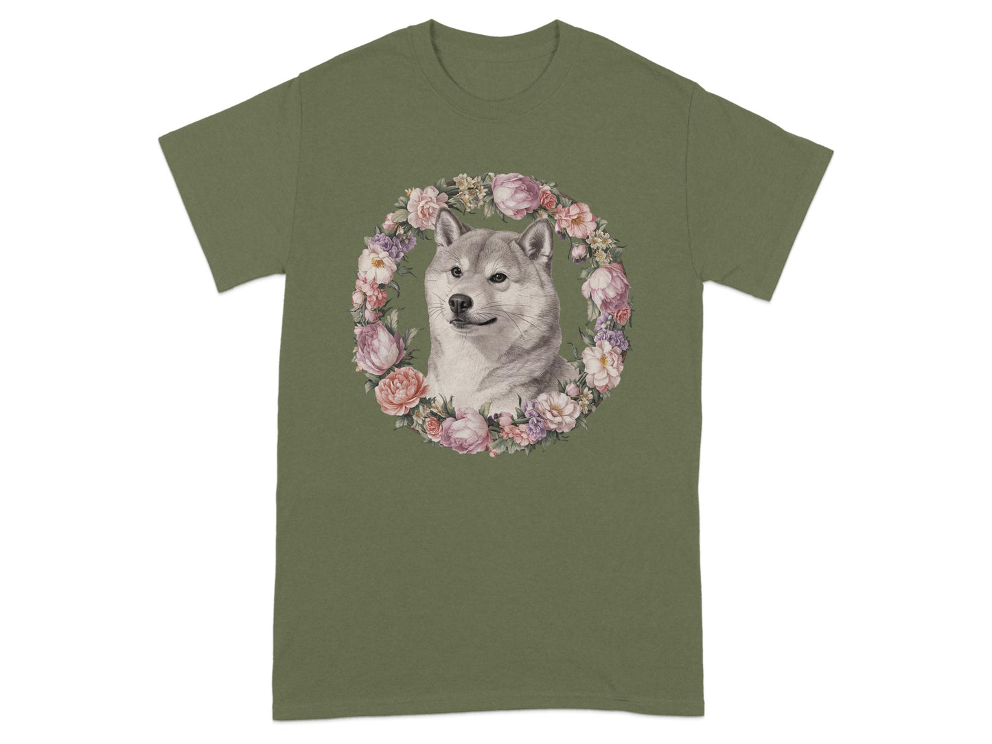 Adorable Dog with Floral Wreath Design T-Shirt product type