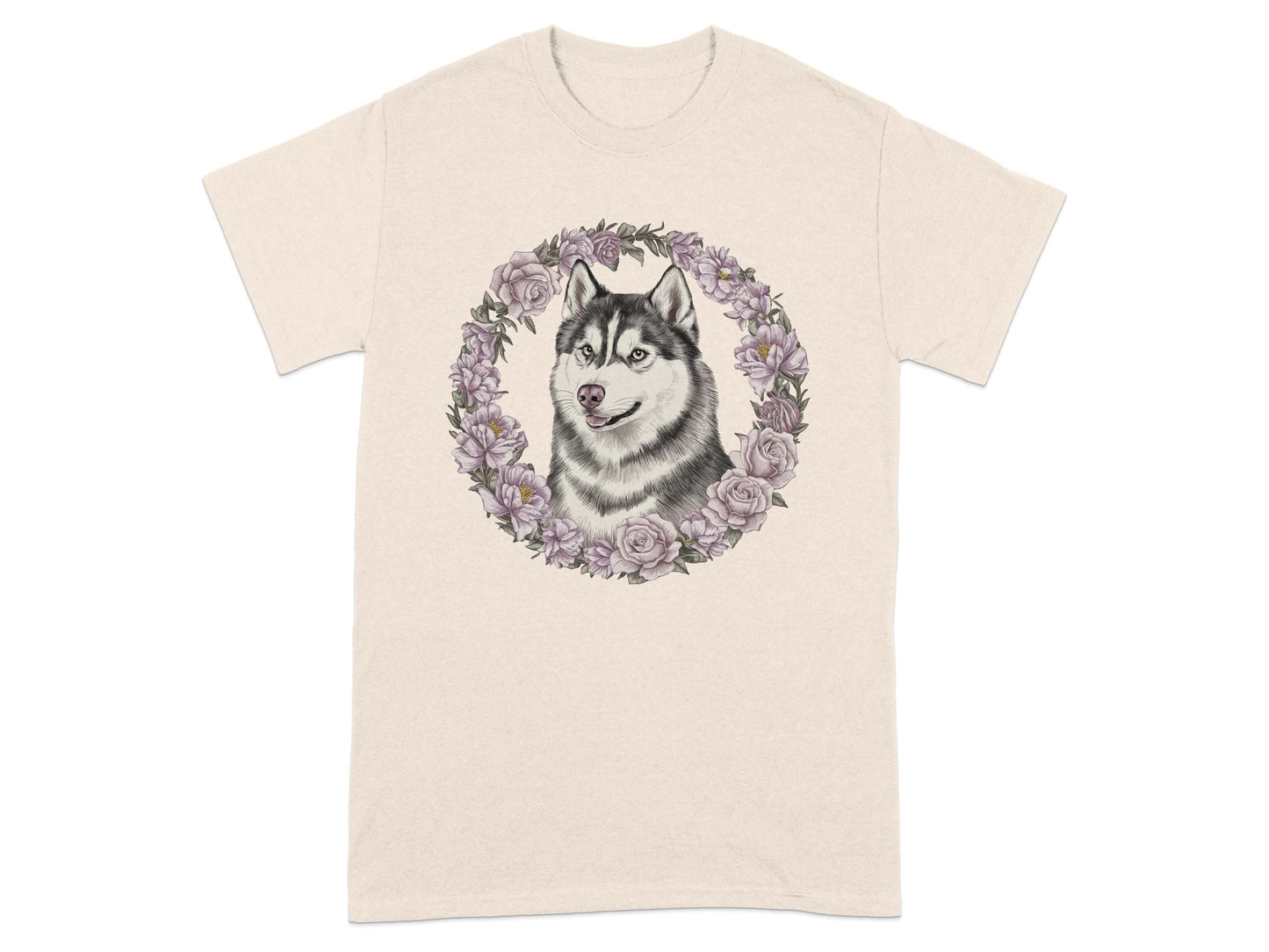 Husky Dog With Floral Ring Design White T-Shirt product type