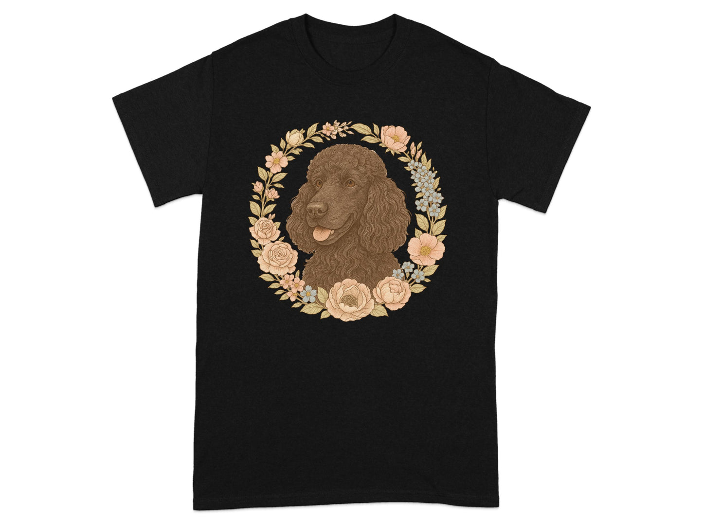 Brown Poodle with Floral Wreath Graphic T-Shirt product