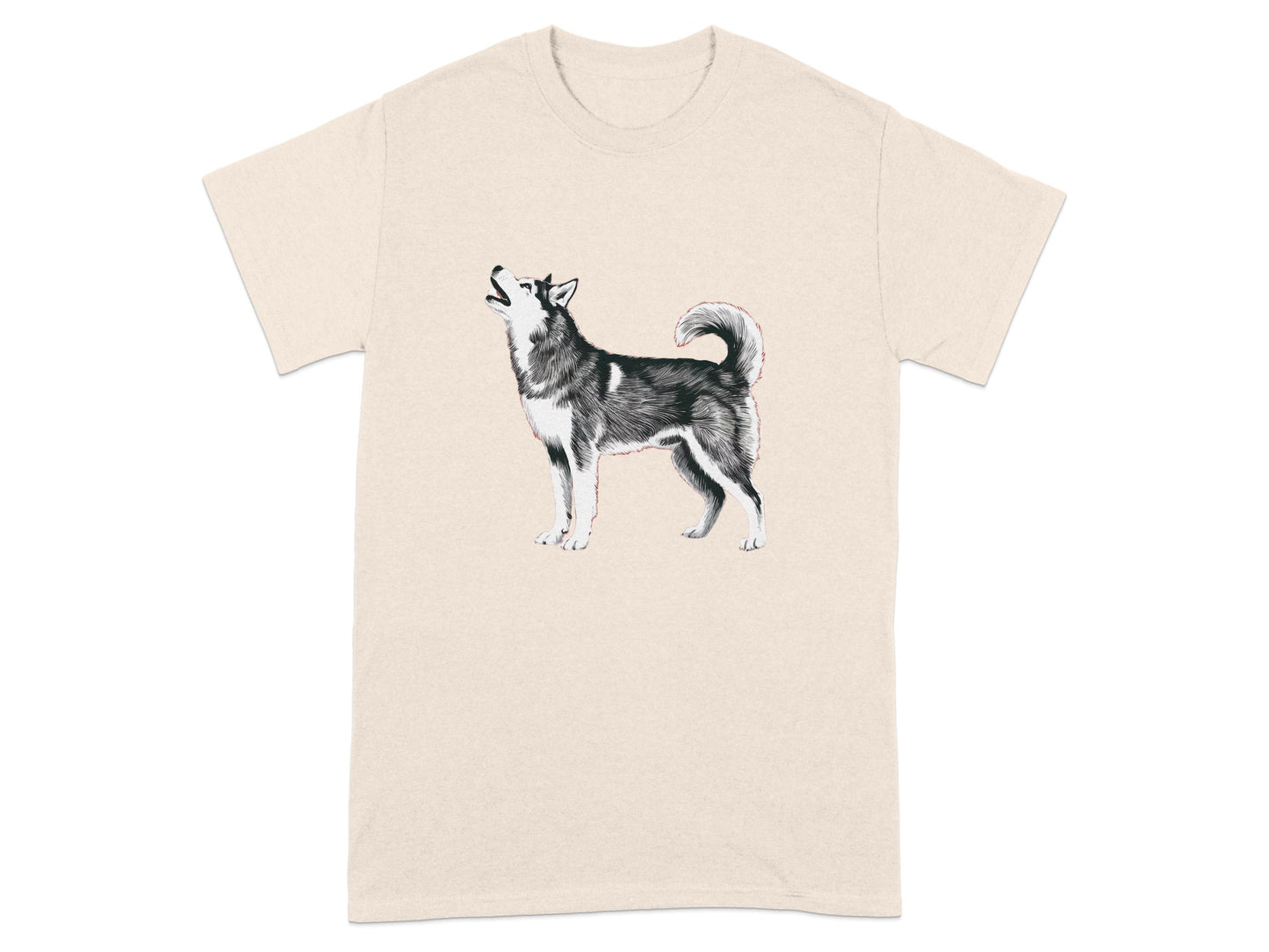 Howling Husky Print Beige Casual Unisex T-Shirt product