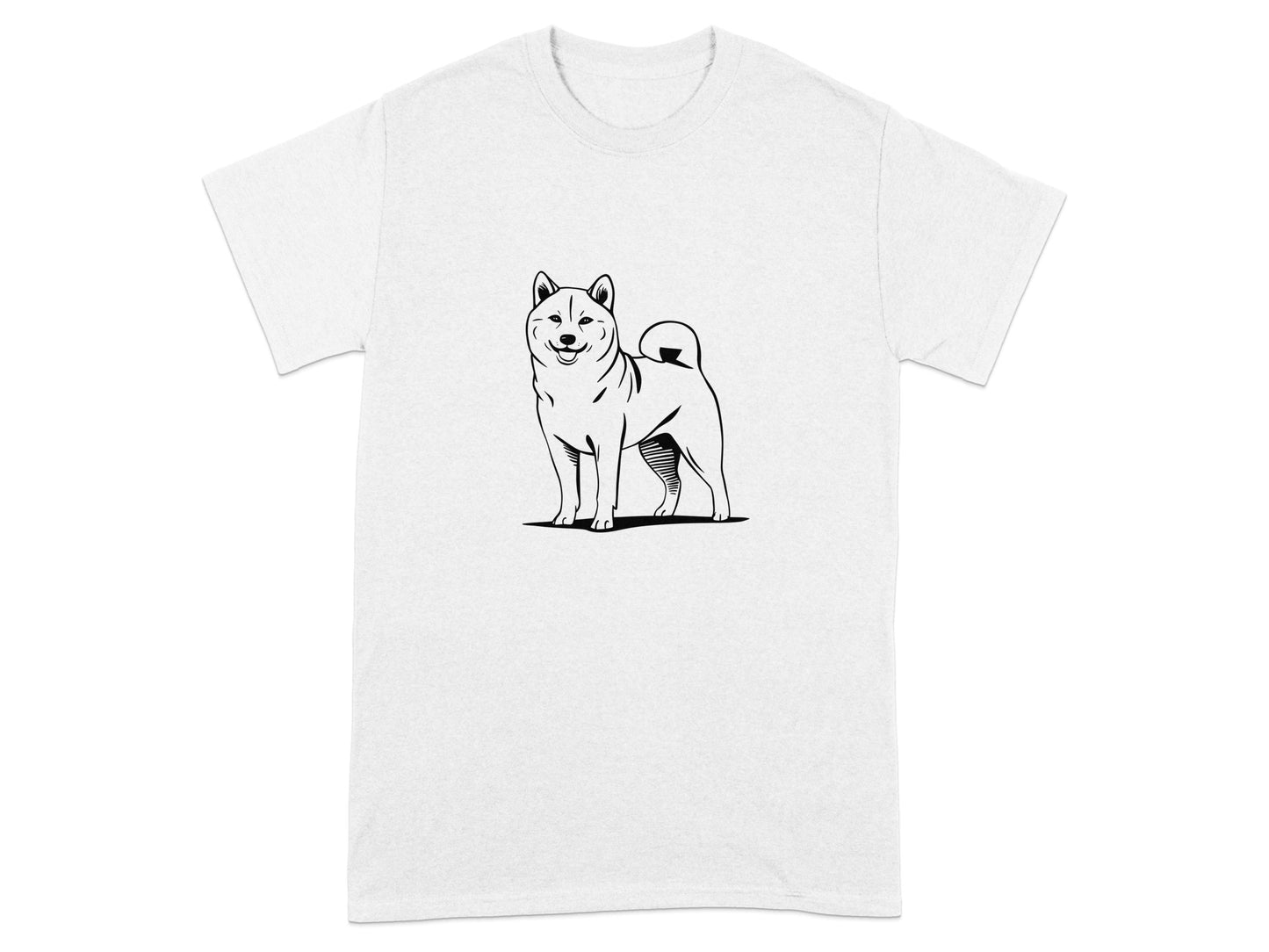 White T-Shirt with Shiba Inu Dog Outline Design product type