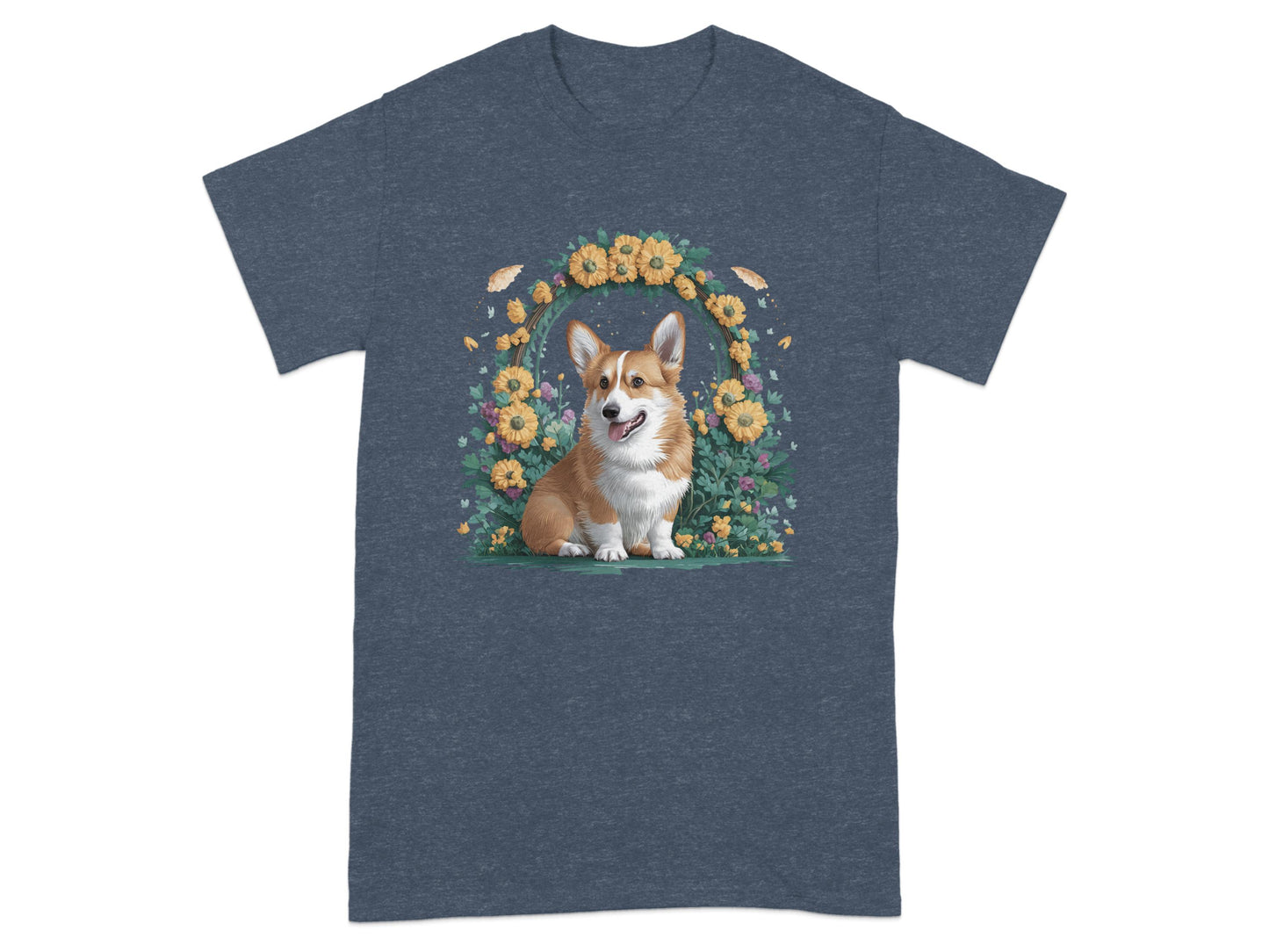 Corgi Dog Surrounded by Flowers Print T-Shirt product type