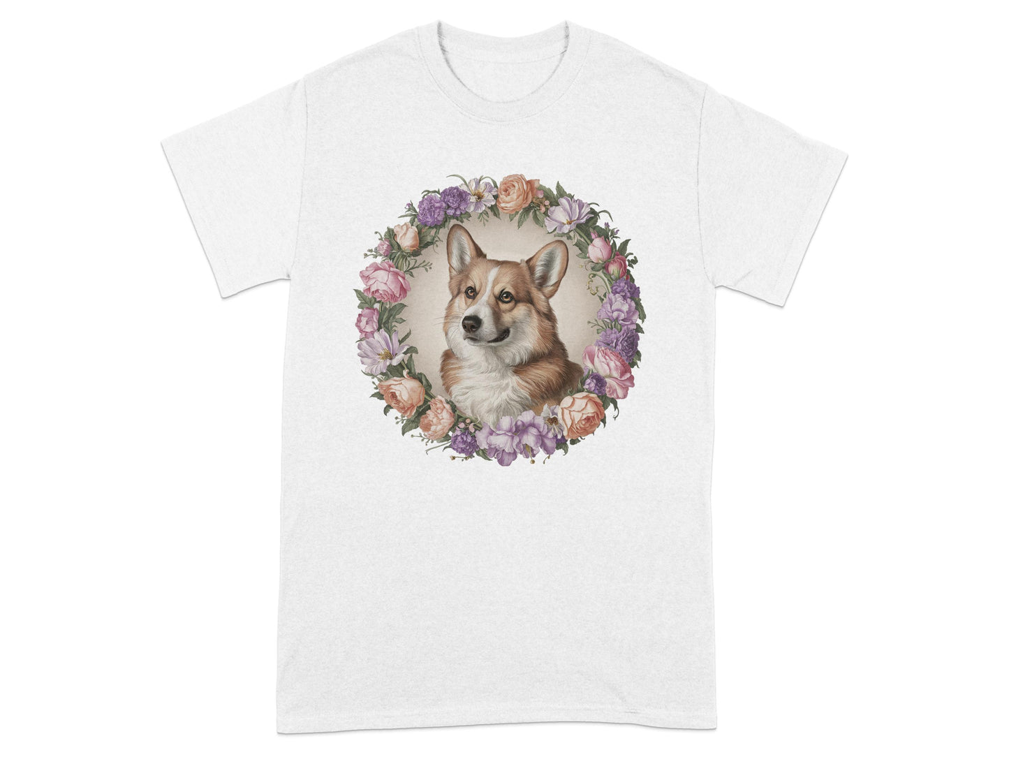 Cute Corgi Portrait with Floral Wreath T-Shirt product