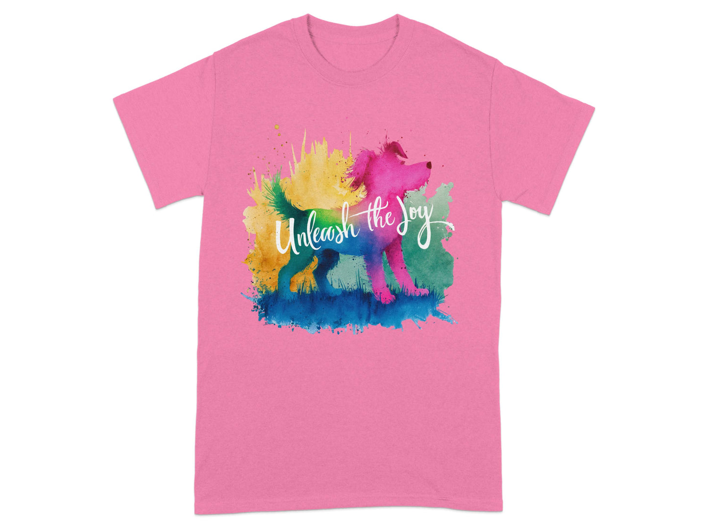 Unleash the joy colorful dog graphic t-shirt product