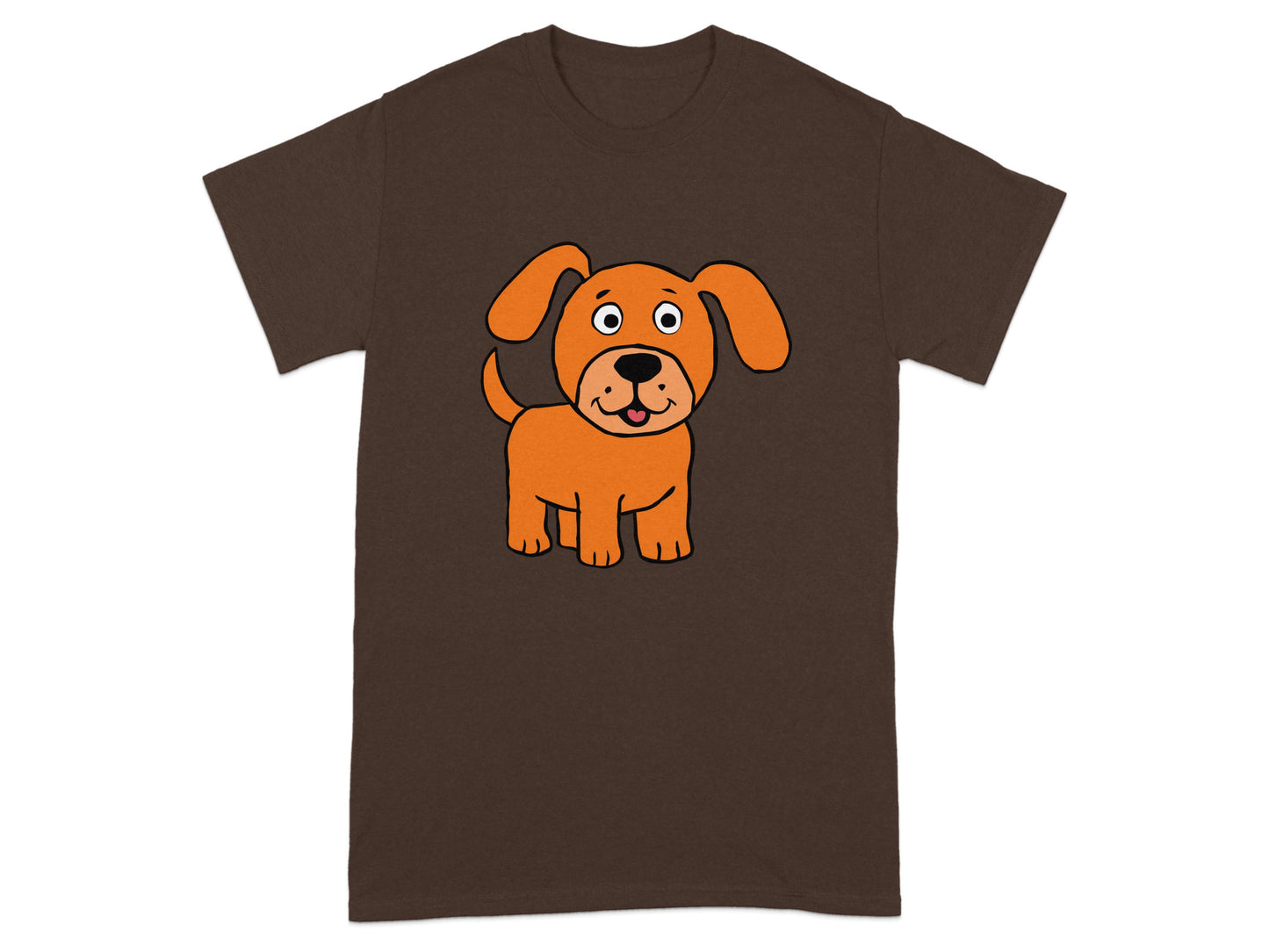 Adorable Cartoon Puppy Graphic on Brown T-Shirt product type