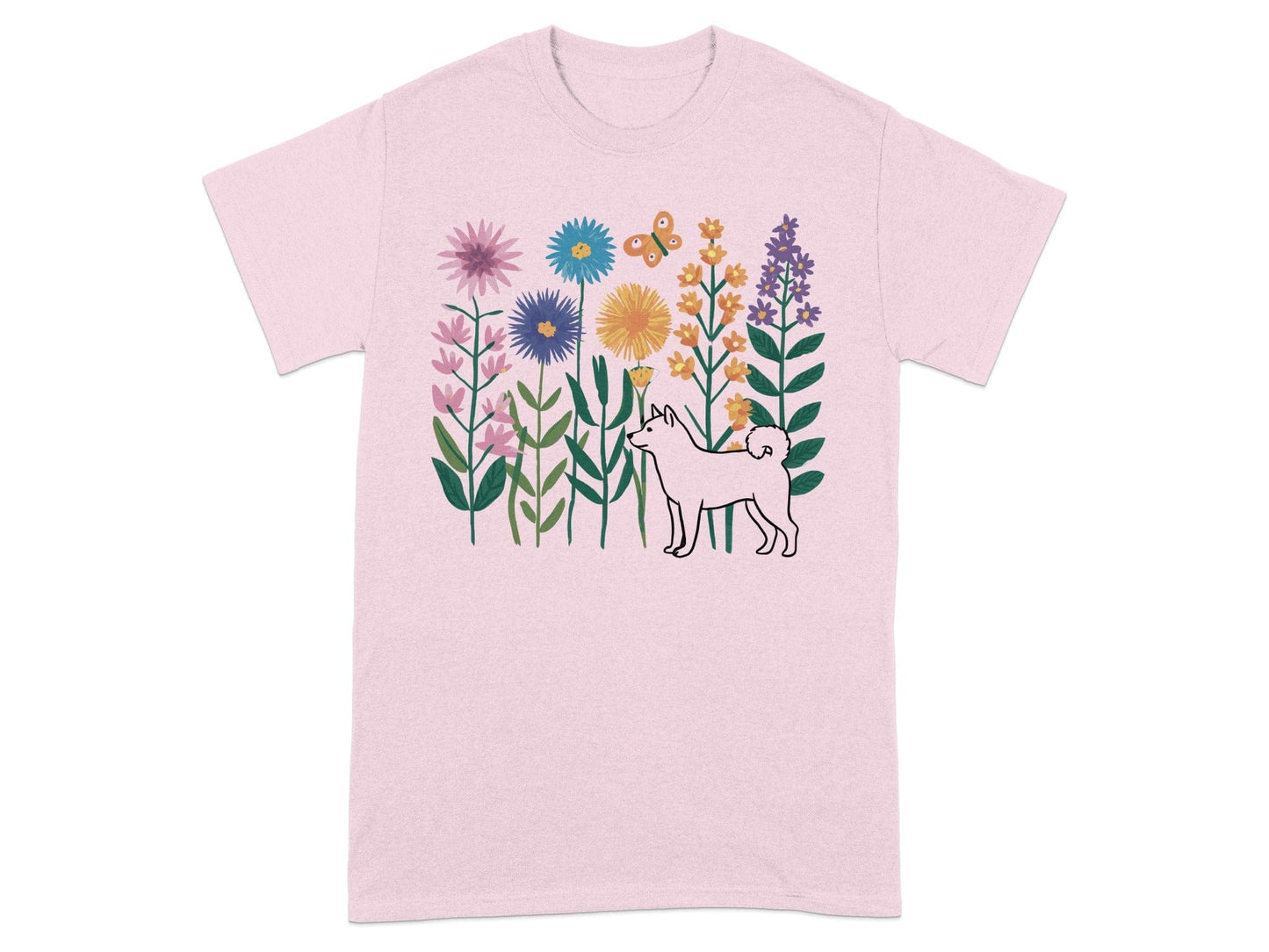 Flower Garden with Dog and Butterfly T-Shirt product