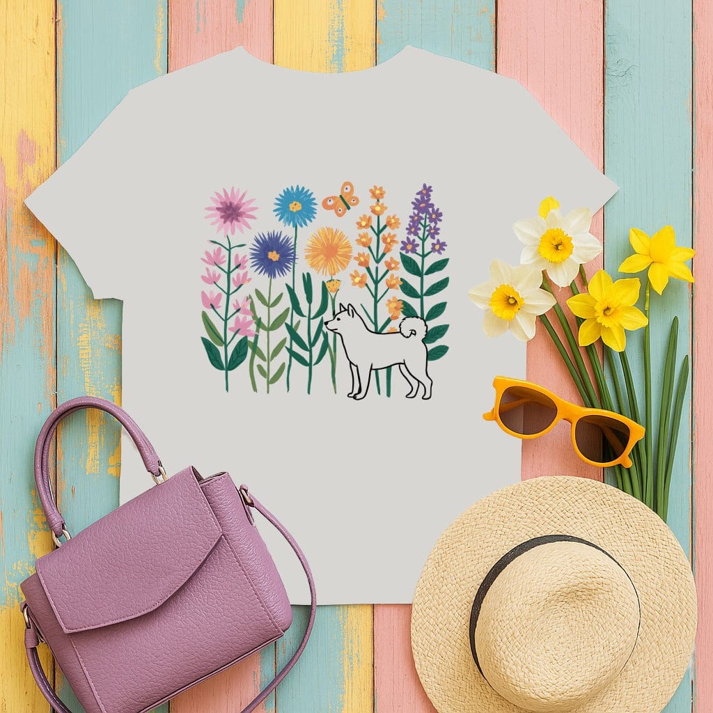 Cute Dog and Colorful Flowers Graphic T-Shirt product