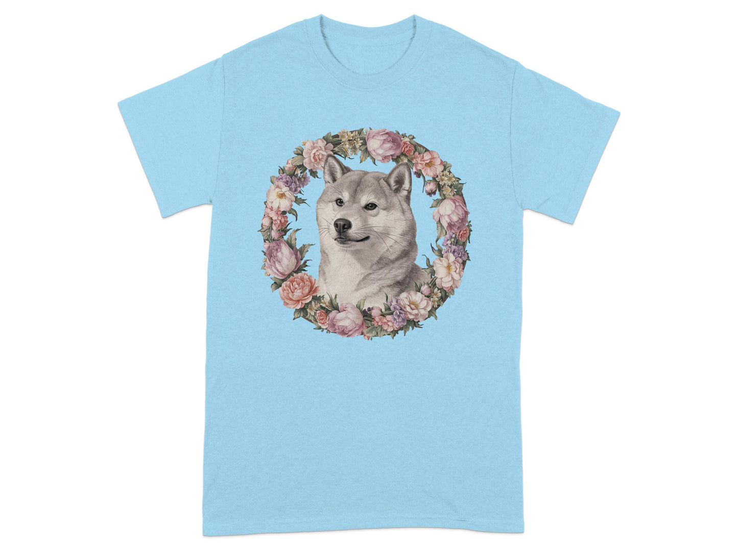Flower Wreath Dog Art Blue Graphic T-shirt product type