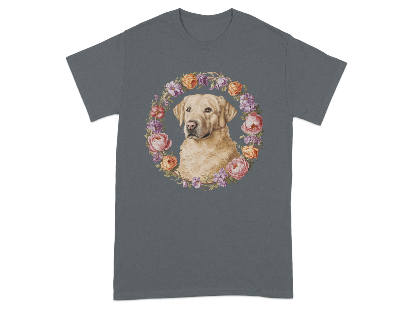 Artistic Dog and Floral Design Graphic T-shirt product type