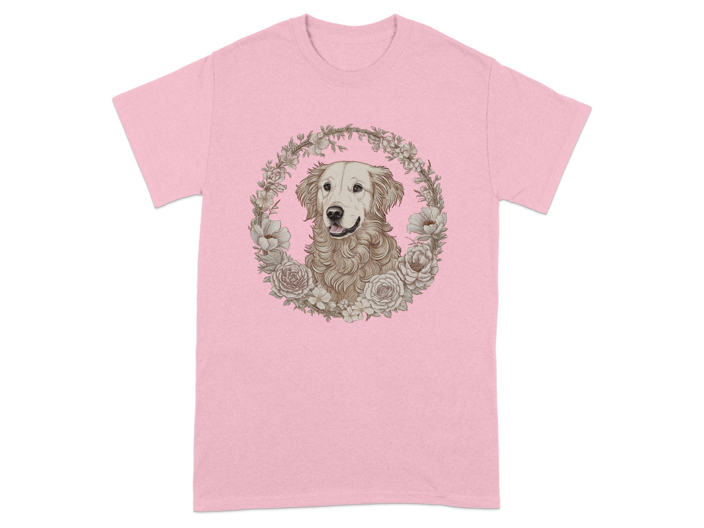 Golden Retriever Floral Design Pink T-shirt product