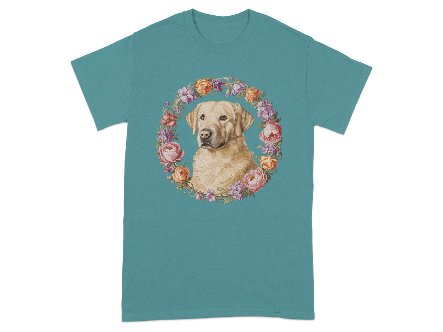 Labrador Dog with Floral Wreath Graphic T-shirt product