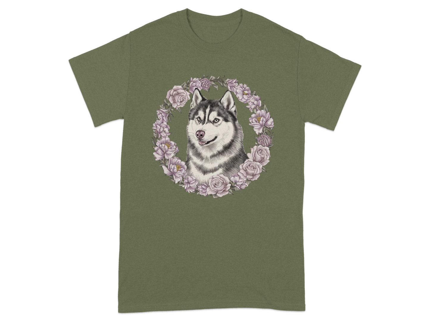 Beautiful Husky Dog with Floral Design T-Shirt product