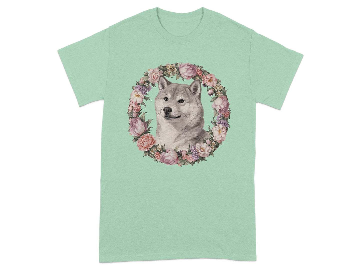 Floral Wreath Shiba Inu Green Unisex T-Shirt product type