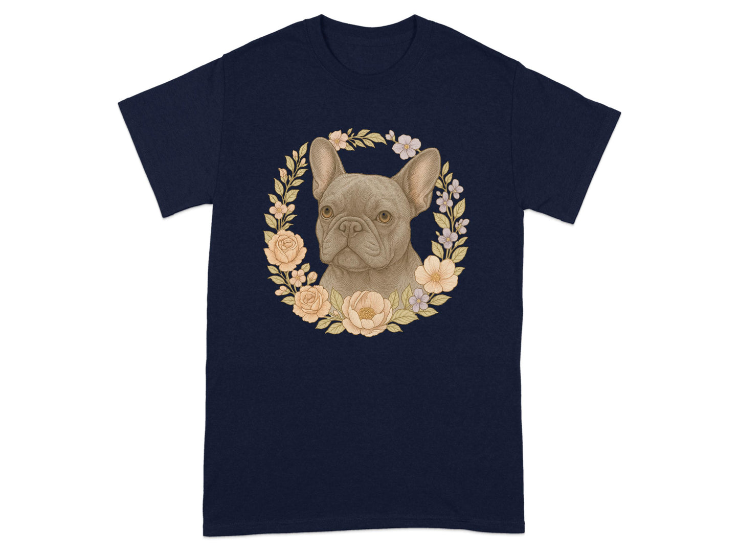 Floral Wreath with Bulldog Illustration T-shirt product