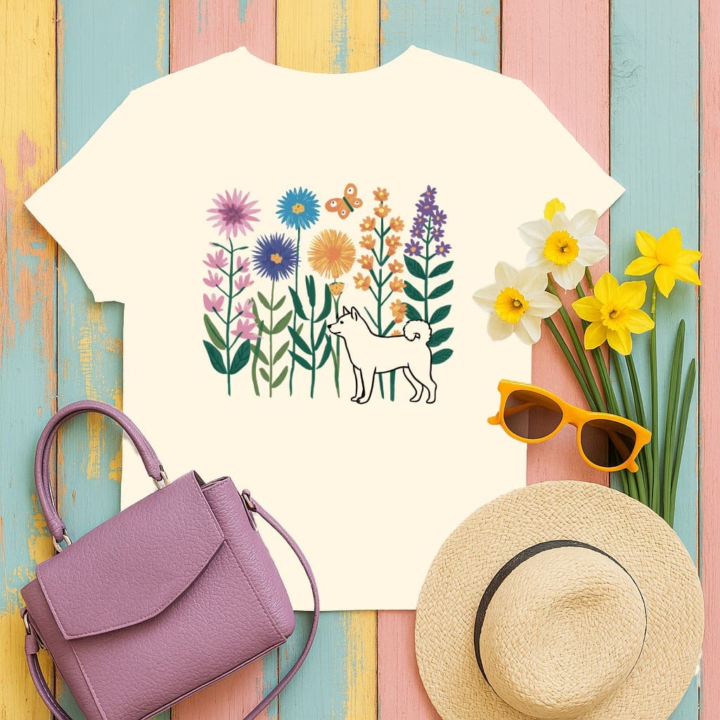Floral and Dog Graphic Women's T-Shirt product type