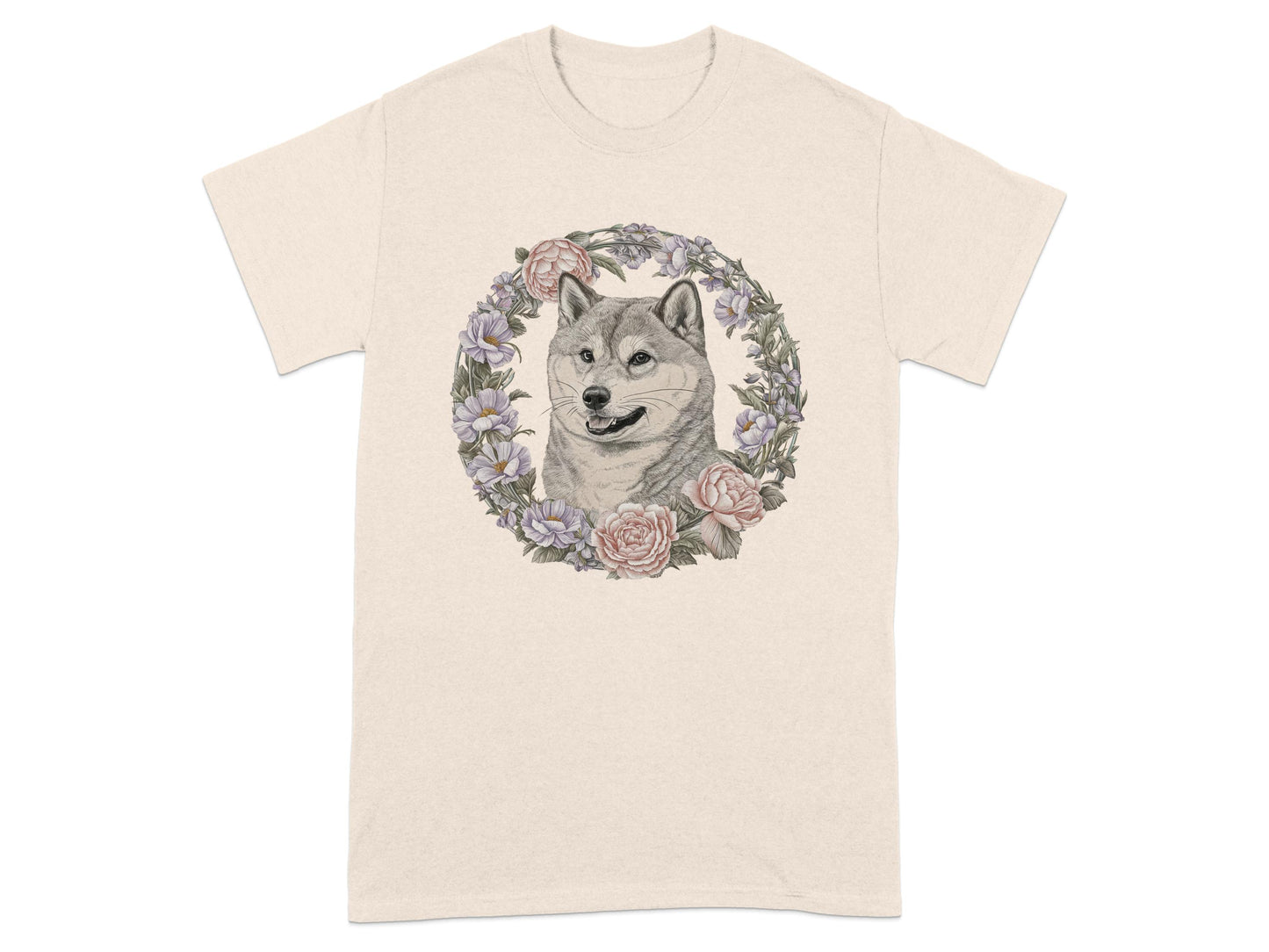 Cute Husky Dog with Flowers Artwork T-shirt product type