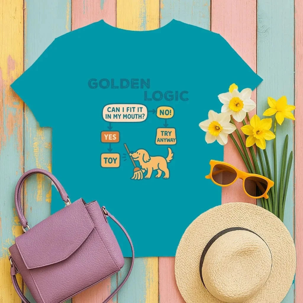 Golden Logic Can I Fit It In My Mouth Flowchart T-Shirt Tropical Blue T-shirt