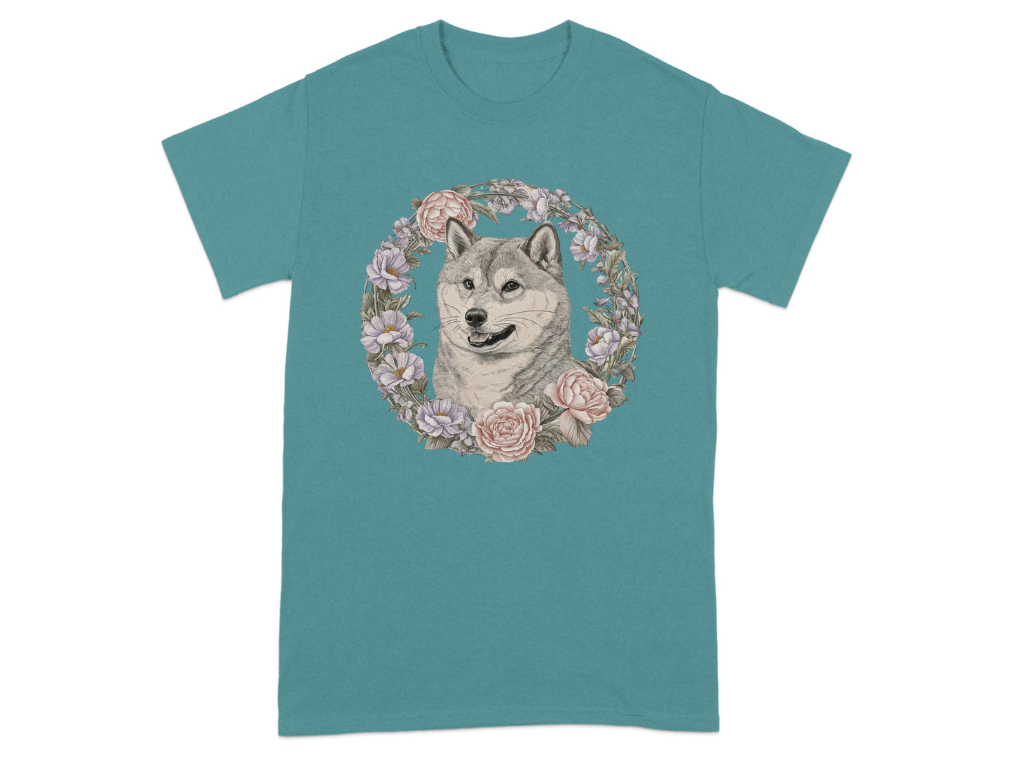 T-Shirt with Husky and Floral Circle Design product type