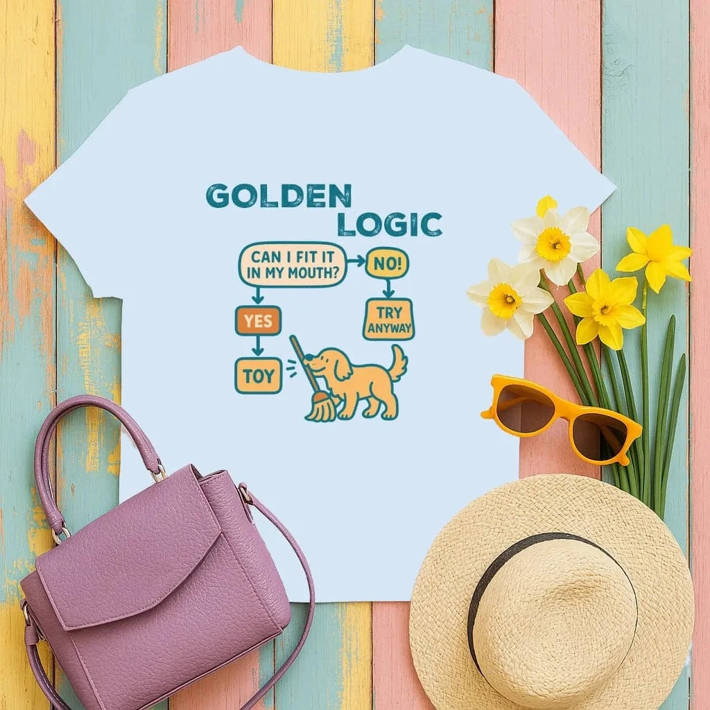 Golden Logic Can I Fit It In My Mouth Flowchart T-Shirt Light Blue T-shirt
