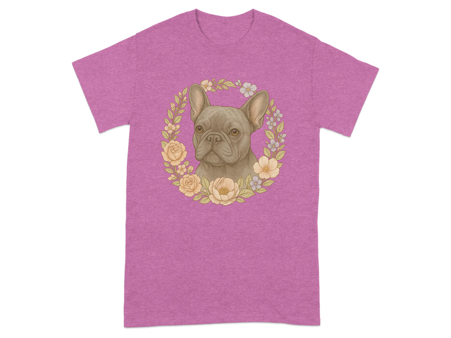 French Bulldog Floral Wreath Design on T-Shirt product