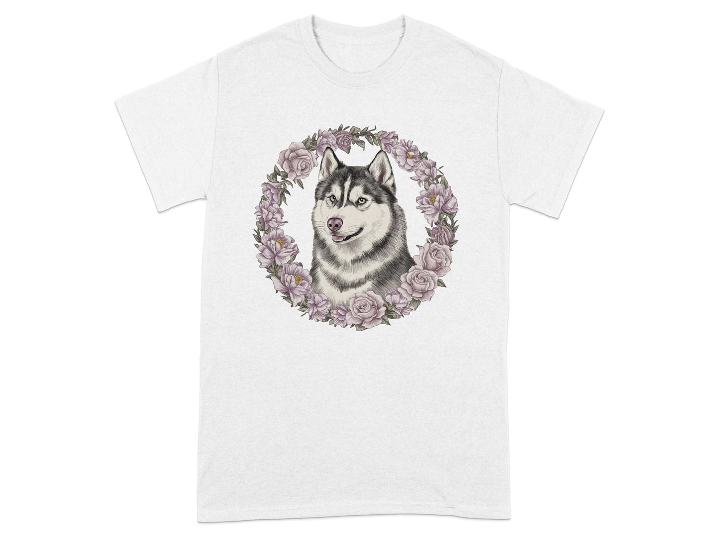 Husky Dog with Floral Frame Design T-shirt product