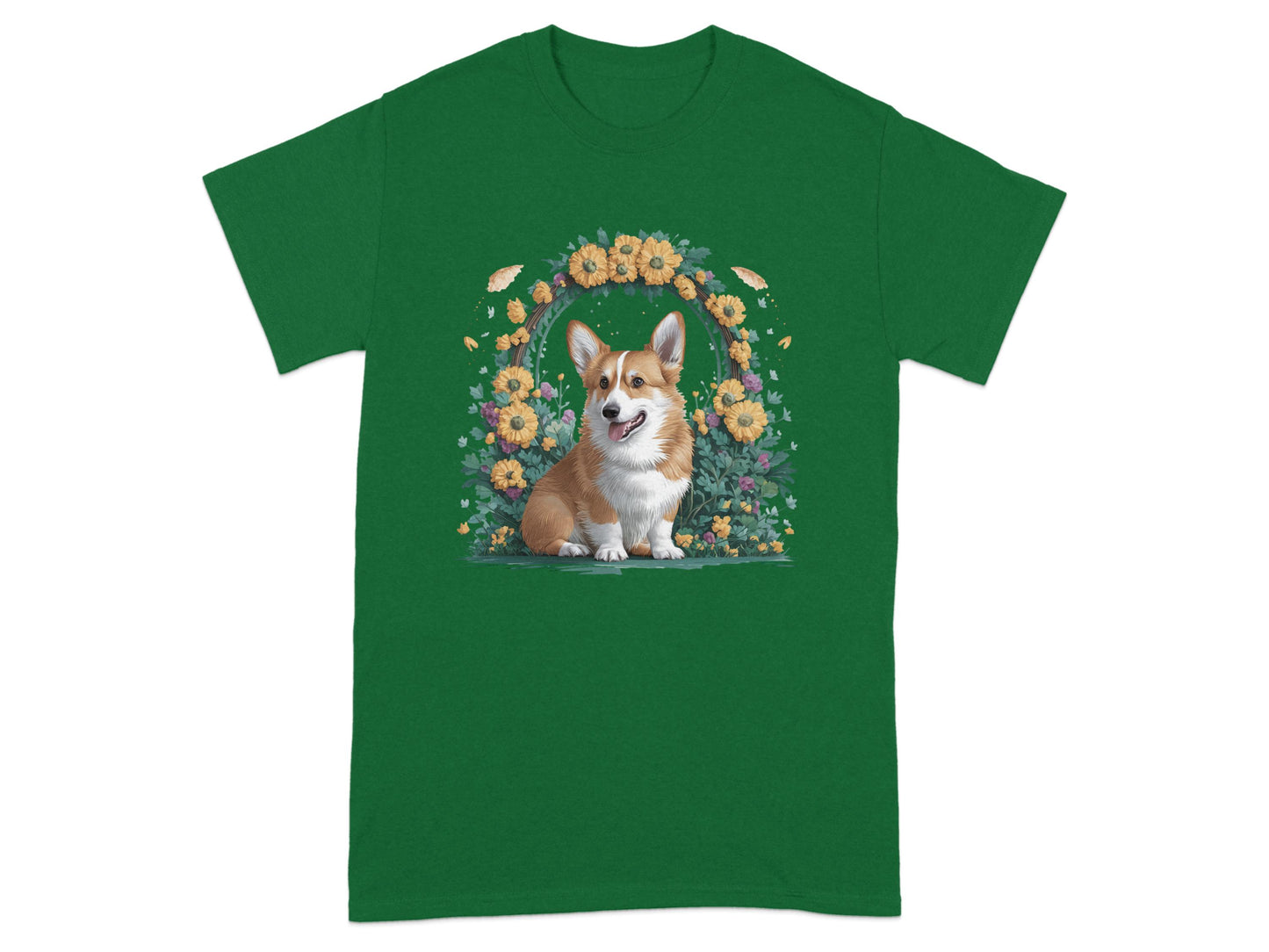 Adorable Corgi Illustrated Design Green T-Shirt product