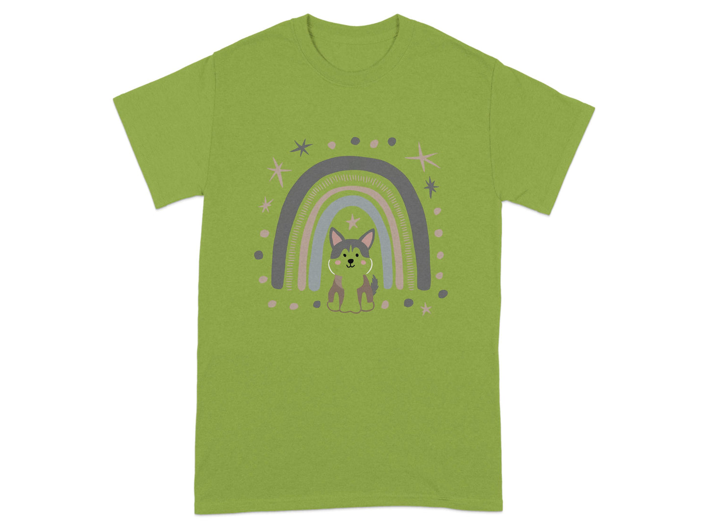 Cute Rainbow Dog Graphic Green T-Shirt product