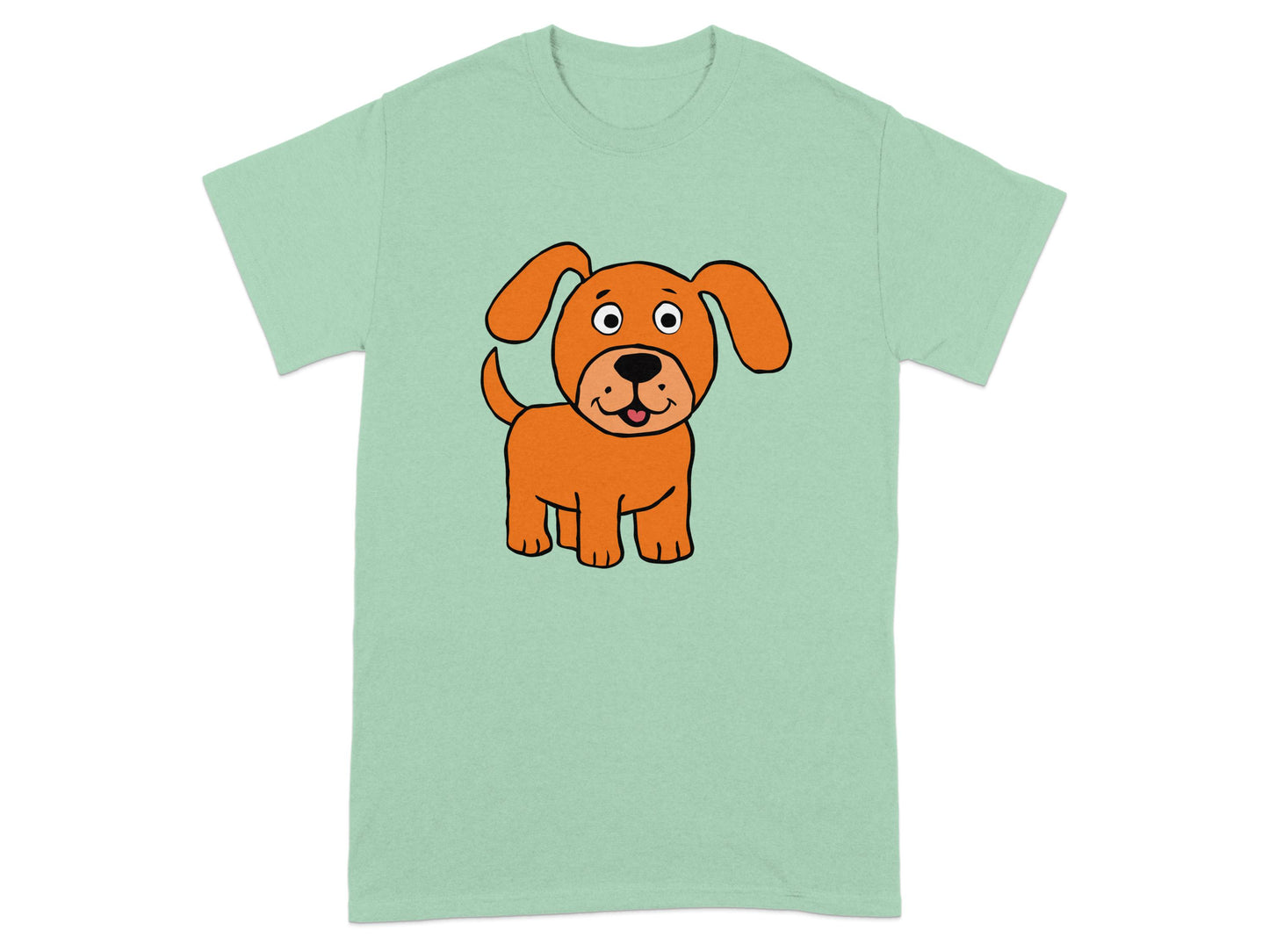 Cute Orange Puppy Cartoon on Green T-shirt product