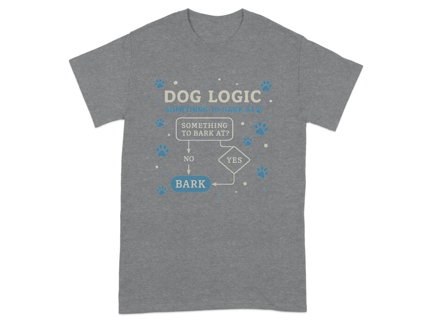 Dog Logic Something to Bark At Flowchart Funny T-Shirt Graphite Heather T-shirt