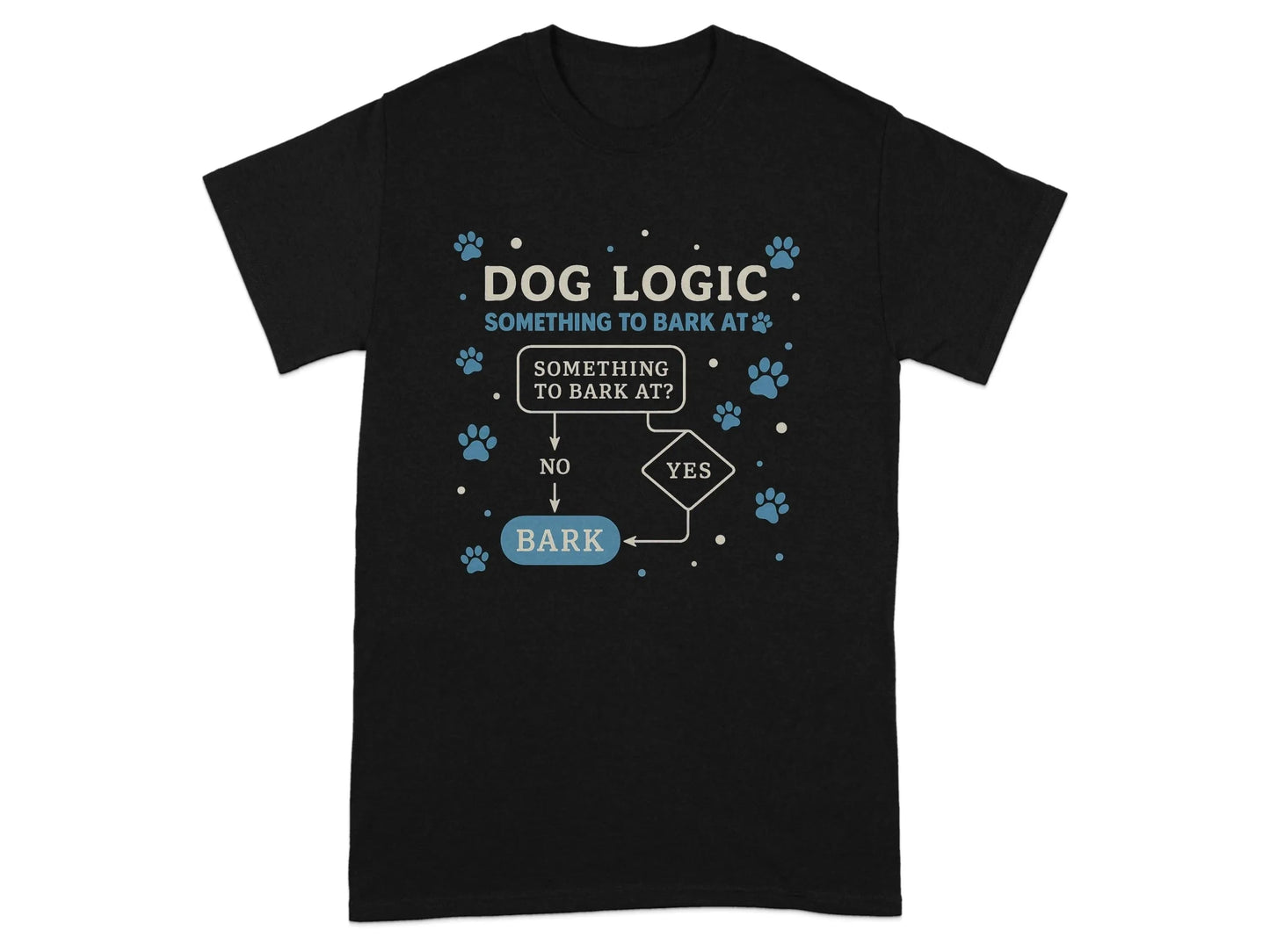 Dog Logic Something to Bark At Flowchart Funny T-Shirt Black T-shirt