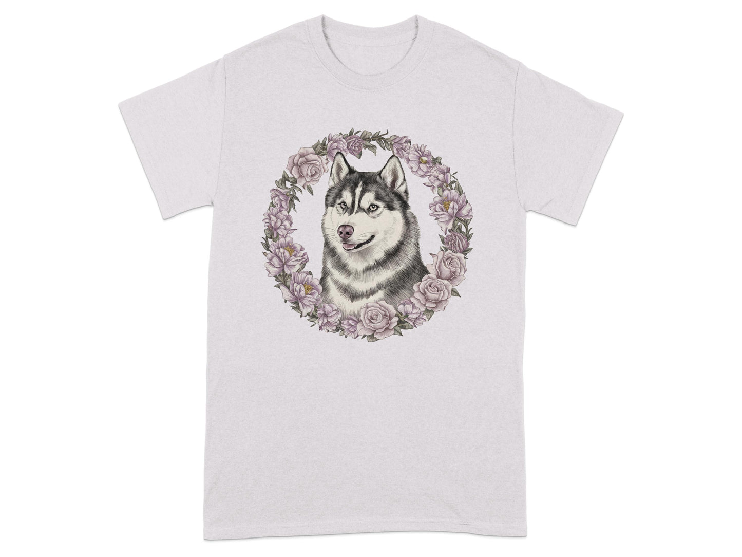 Elegant Siberian Husky Floral Design on Shirt product type