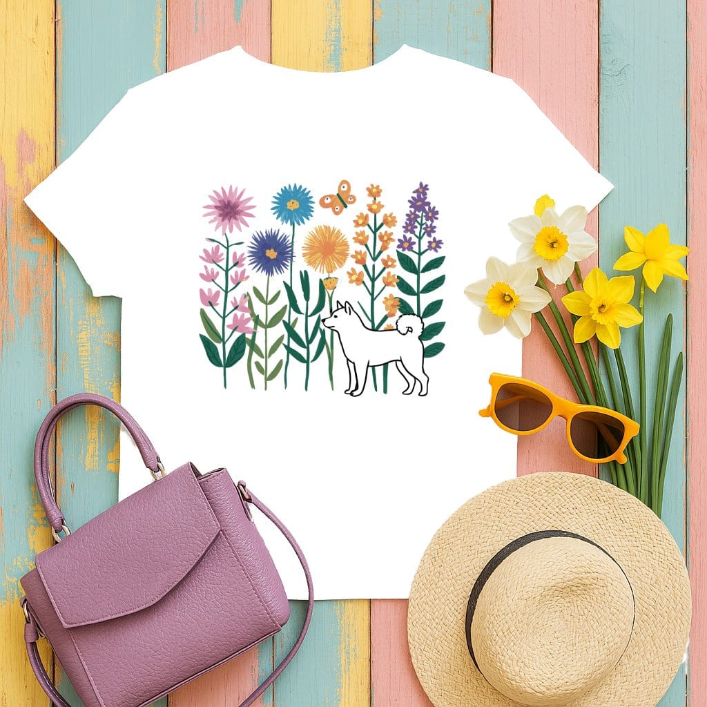 Cute Dog and Flowers Spring Design T-Shirt product
