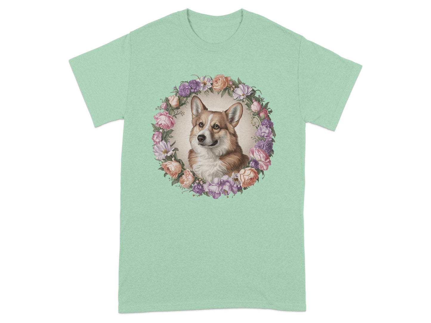 Adorable Corgi Floral Print Graphic T-Shirt product type