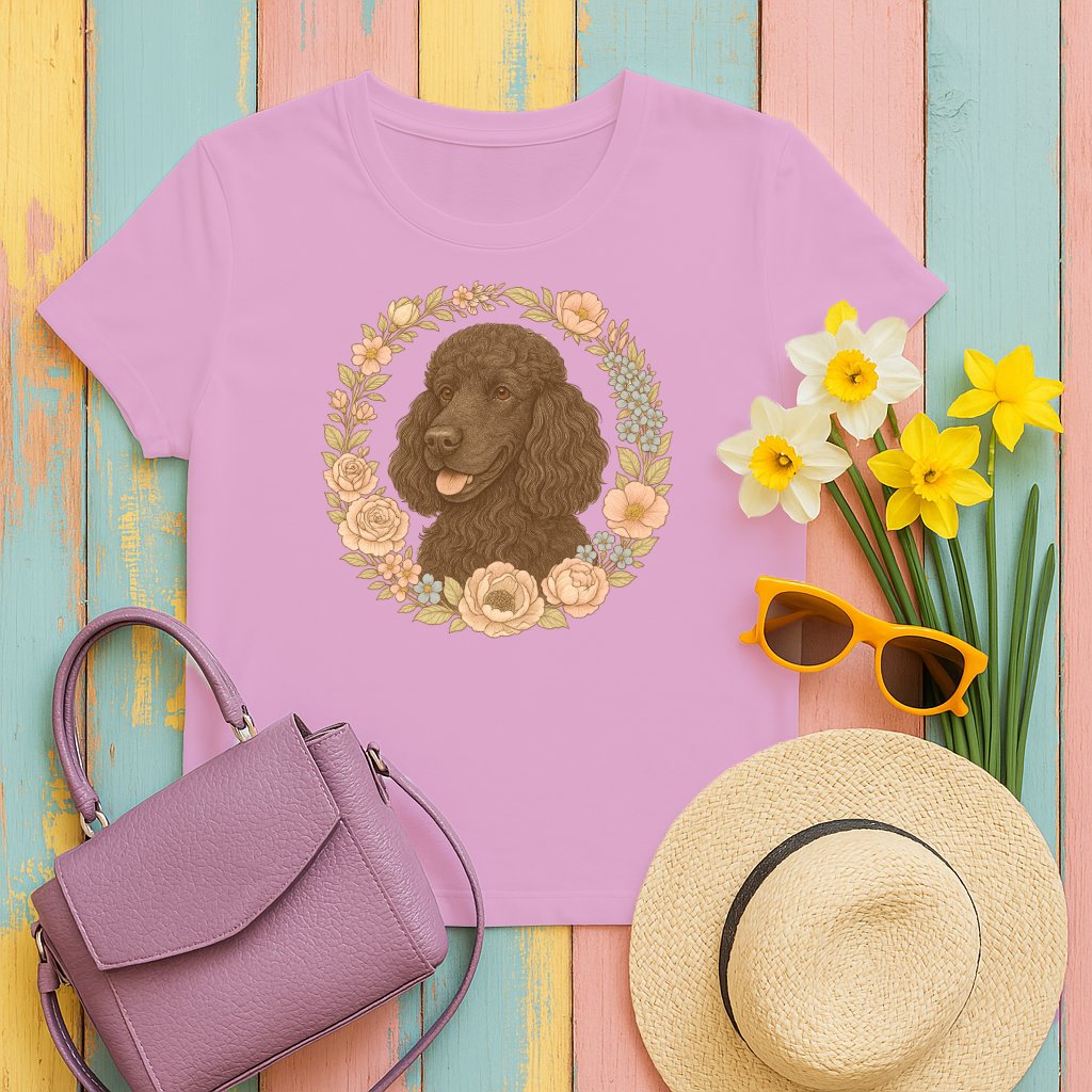 Floral Dog Illustration on Light Pink T-Shirt product