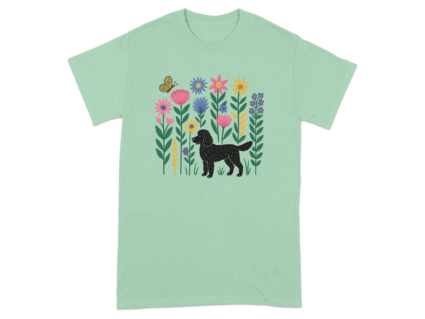 Colorful Floral Dog Design on Mint Green Shirt product