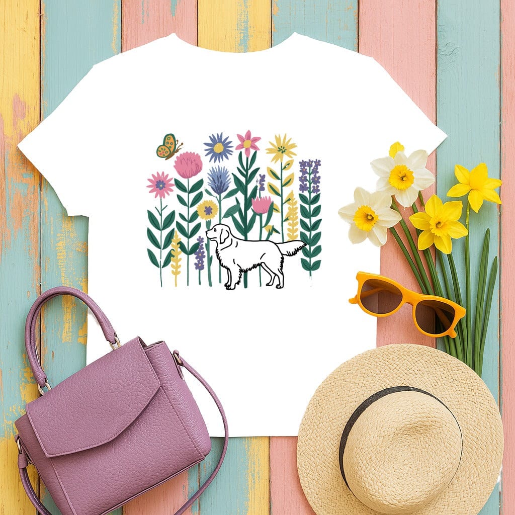 Floral Dog and Butterfly Design T-shirt Product Type