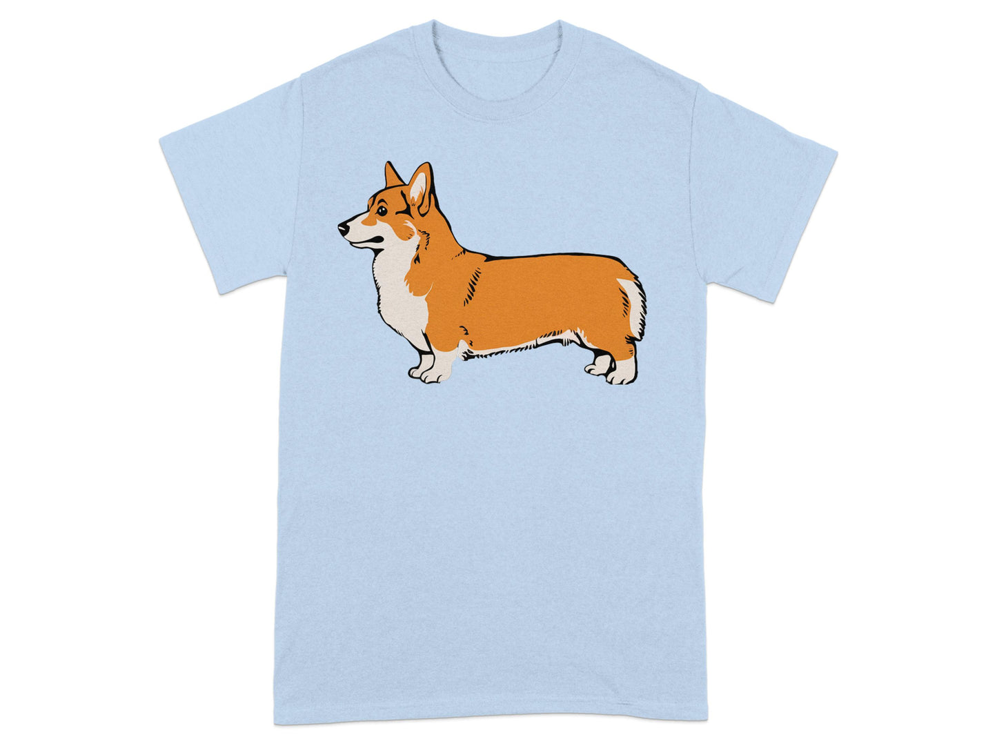 Adorable Corgi Graphic Design on Light Blue T-Shirt product type