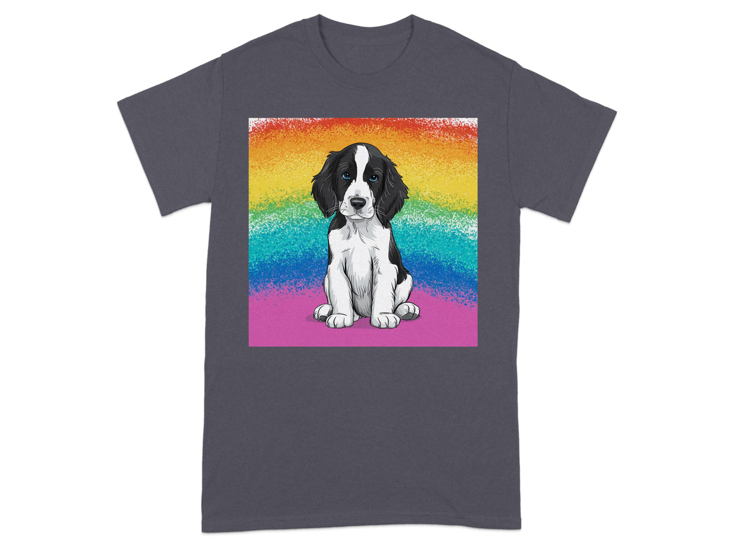 Adorable Puppy Dog with Rainbow Background T-Shirt product