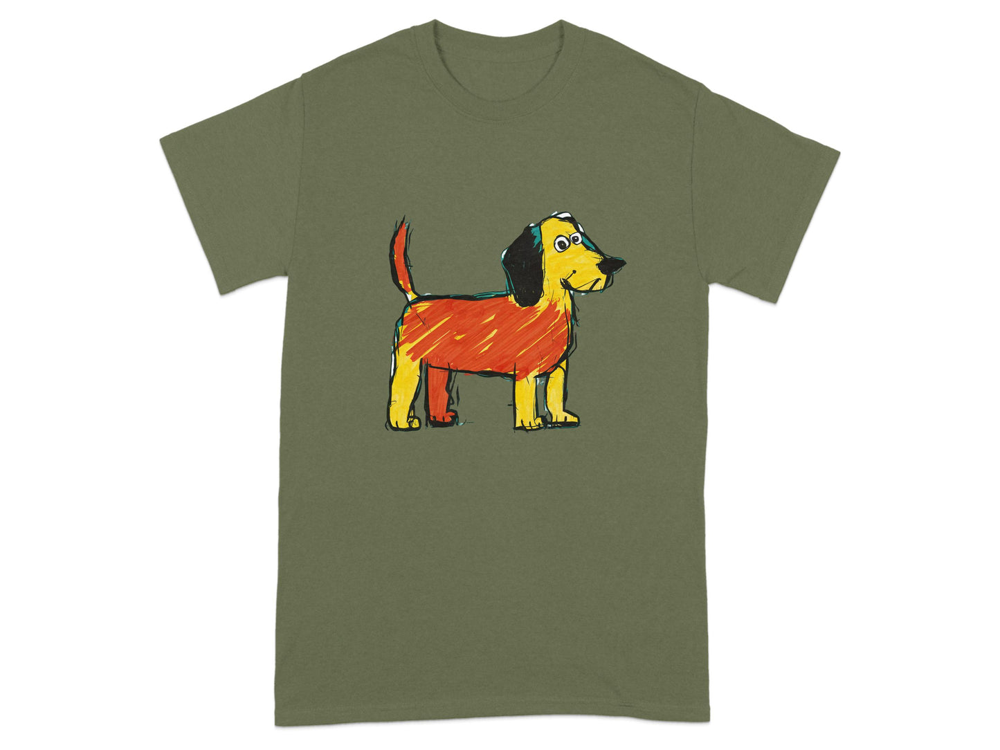 Cute Cartoon Dog on Khaki Short Sleeve Shirt product