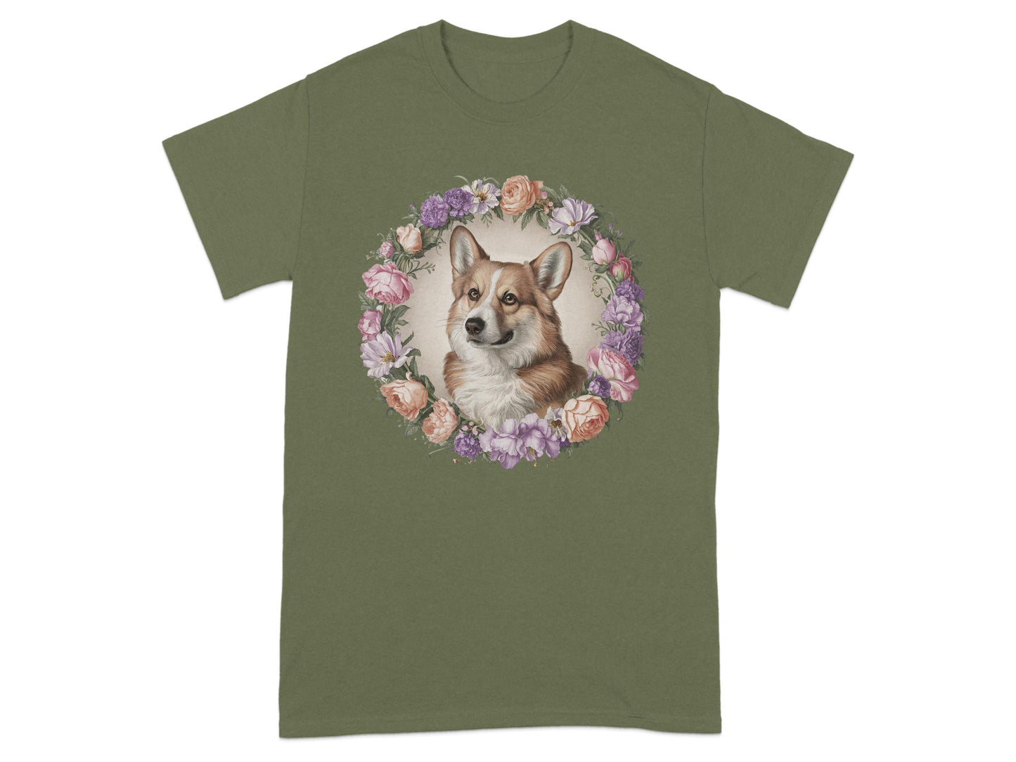 Adorable Corgi Surrounded by Flowers Graphic T-shirt Product
