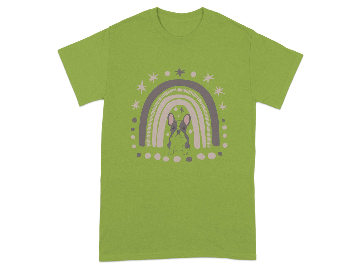 Vibrant Green T-Shirt with Colorful Rainbow Design product type