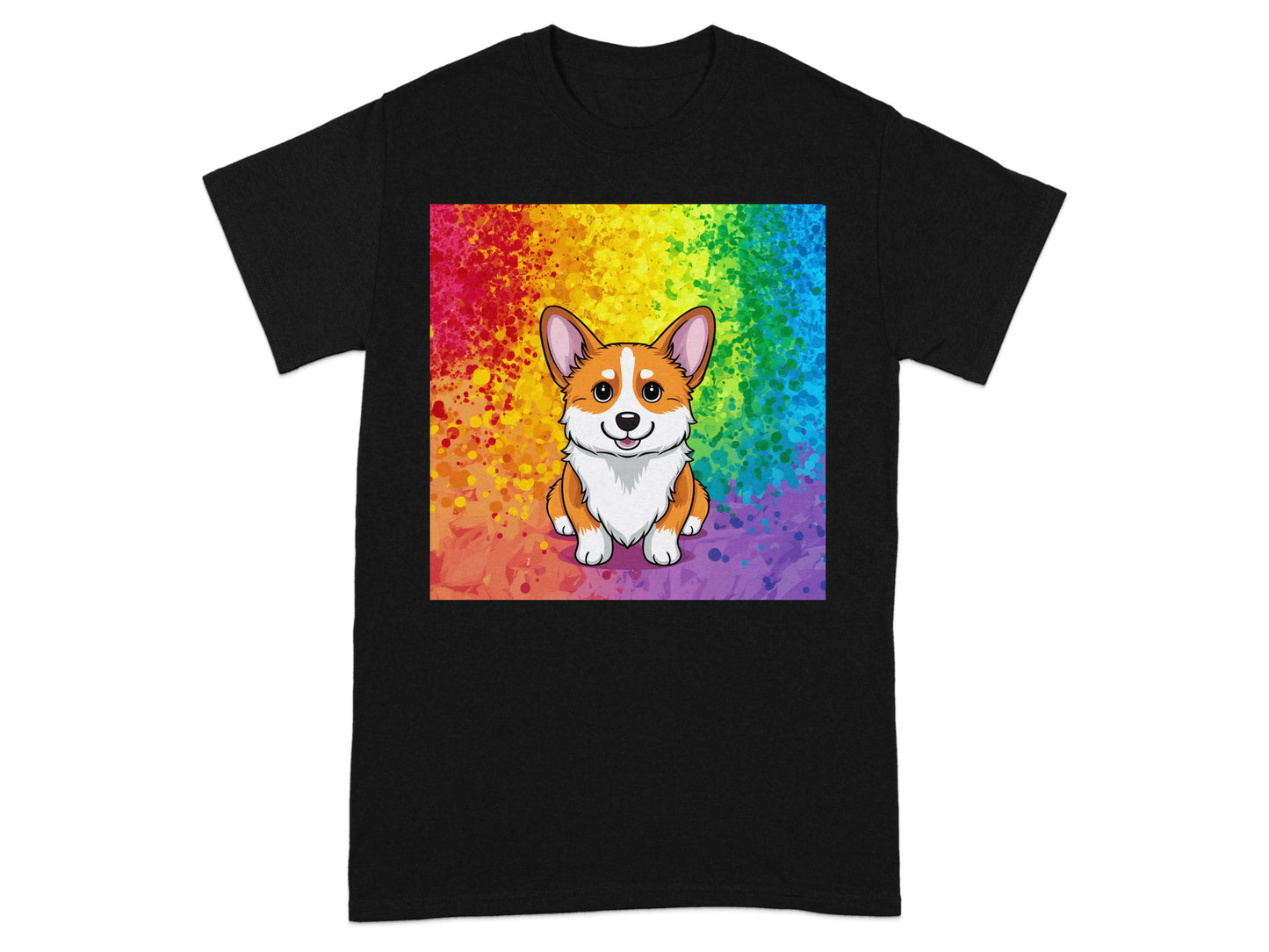 Adorable Corgi Cartoon on Rainbow Background T-Shirt