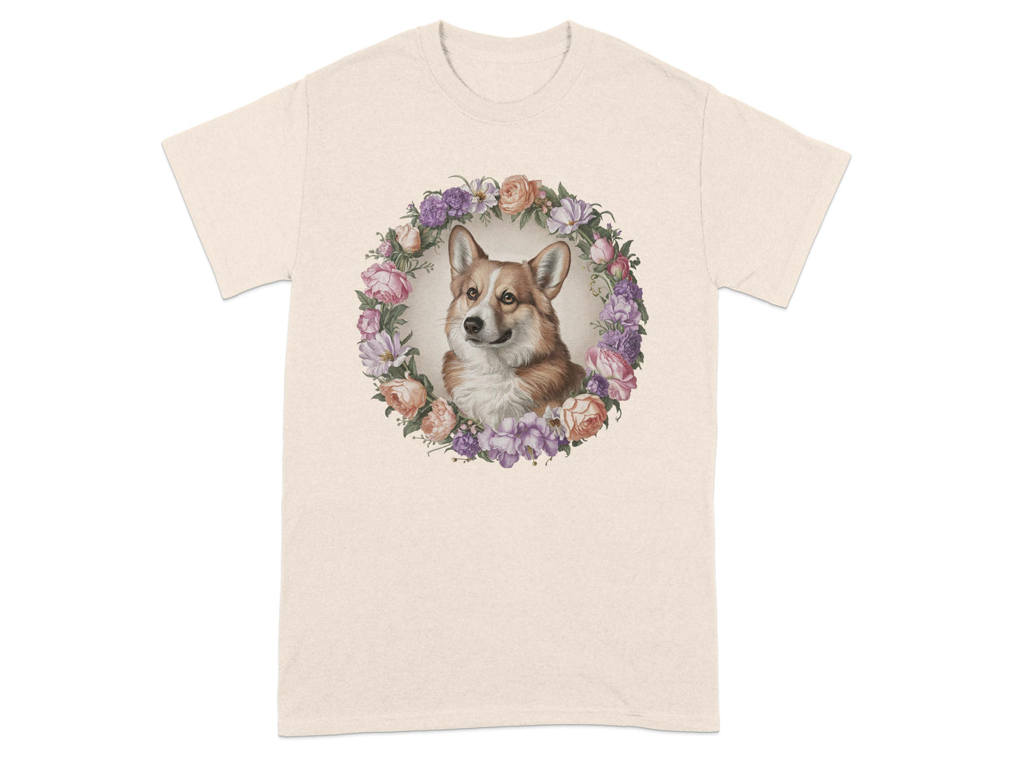 Corgi with Floral Wreath Graphic T-shirt product type