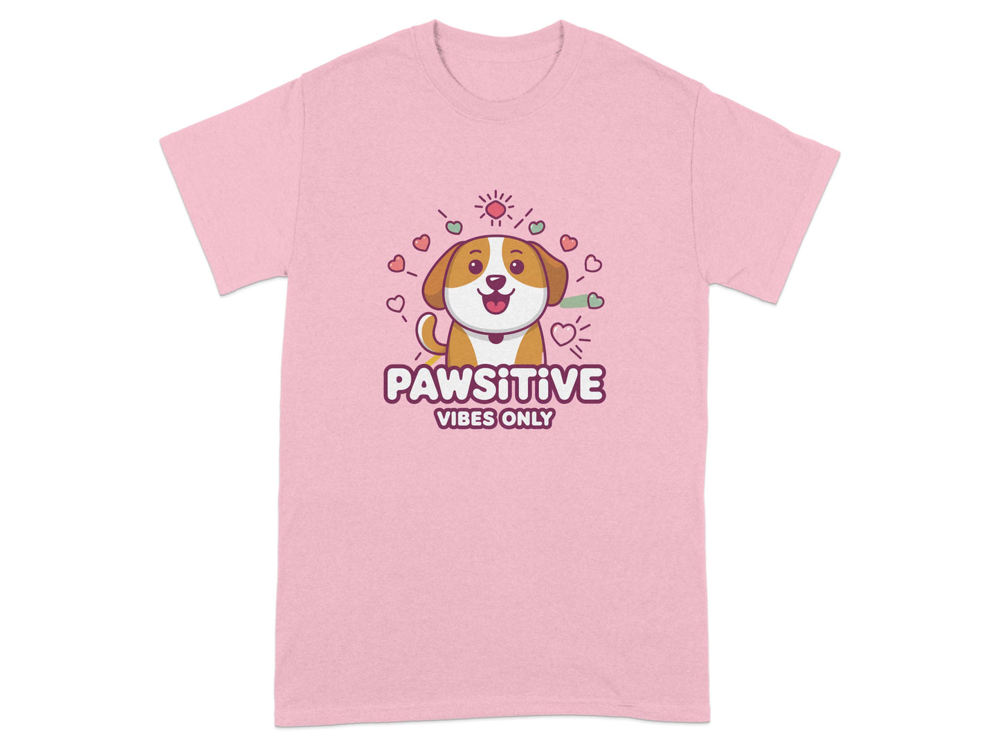 Pawsitive Vibes Only Adorable Pink Graphic T-Shirt Product