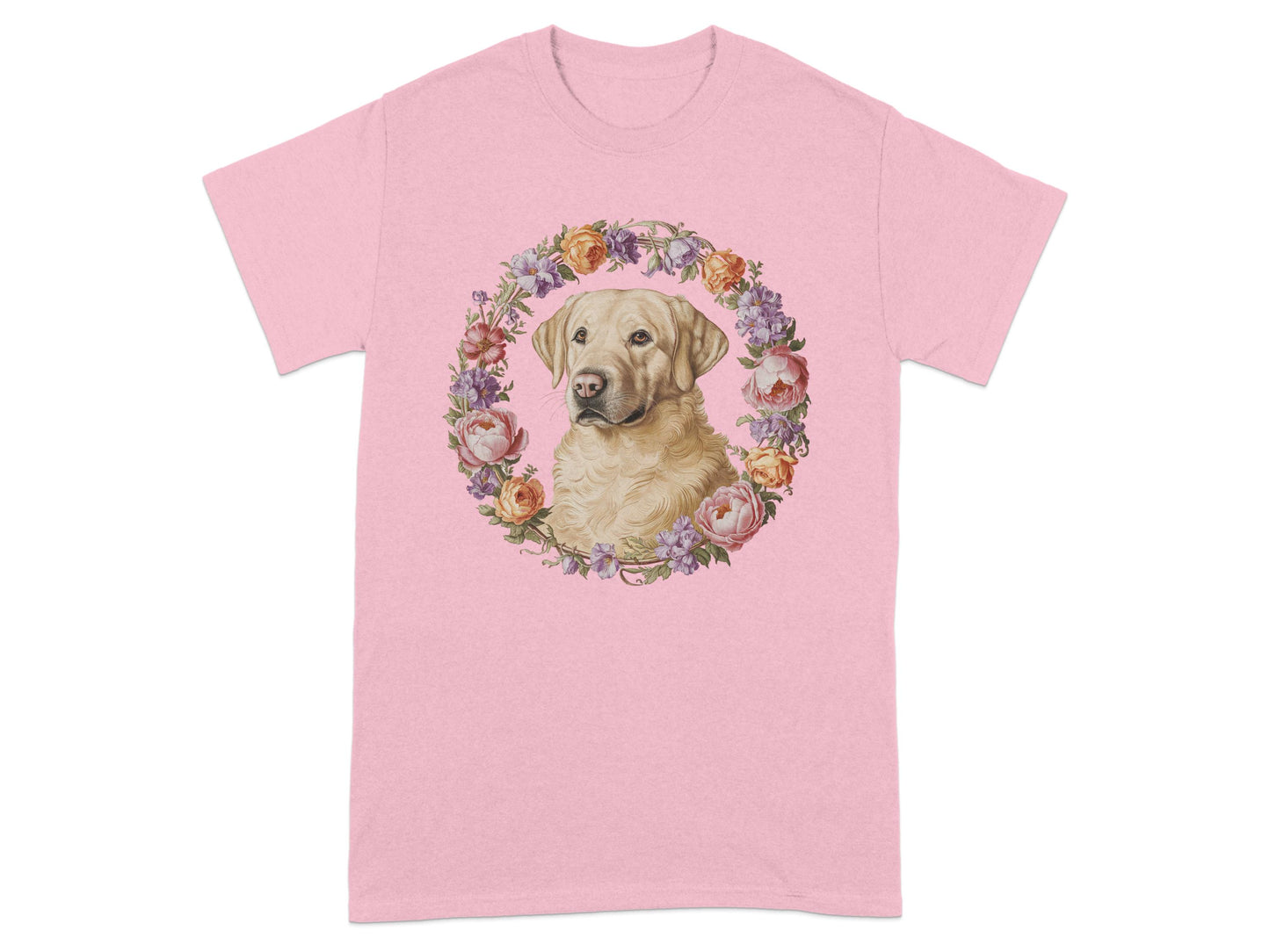 Floral Retriever Design on Pink T-shirt product type