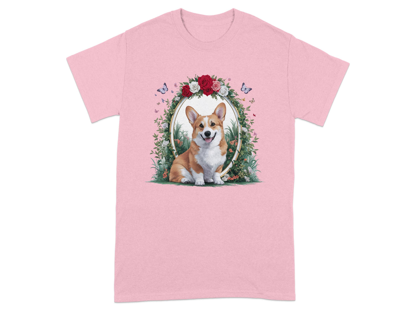 Cute Corgi with Floral Frame Pink T-shirt product type